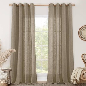 $35 Taupe Sheer Linen Curtains for Living Room 84 inch Length 2 Panels  Light Filtering, Bedroom Curtains, Farmhouse, Panels for Dining Room, Sliding Glass Door, Bronze Grommet, 52 x 84 Inch