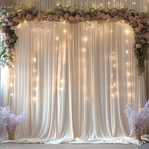 $27 10x10ft Wrinkle Free Ivory Backdrop Curtain for Parties Soft Fabric Drapes Wedding Ivory Curtain Backdrop for Birthday Party Decorations Background for Photography 5x10ft,2 Panels