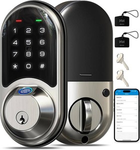 $100 Veise RZ07 Fingerprint Smart Door Lock Deadbolt, App Control, Satin Nickel  Remote Access Sharing, Fob Unlock, Keyless Entry for Front Door, Auto Lock, User Management, Easy Install, Low Battery Alarm