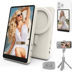 $55 Vamvo Magnetic Selfie Monitor Screen for iPhone & Android, 4K Wireless Vlog Screen with Remote, 180  Rotation & Screen Mirroring Content Creator Essentials for TikTok, YouTube Live Streaming (White)