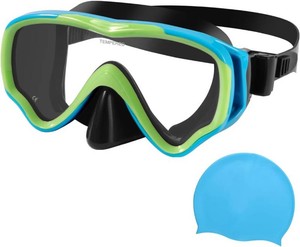 Kids Snorkel Gear Diving Mask Anti-Fog and Anti-Leak Swim Goggles Snorkeling Glasses Durable Tempered Glass Mask for Children 4 - 14 Age