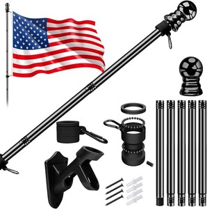 $40 American Flag with Pole for House Outside, Including 5Ft Heavy Duty Flag Aluminum Poles Kit and 100% Polyester 3x5 ft US Flag, No Tangle Spinning Pole and Multi-Position Flag Pole Bracket