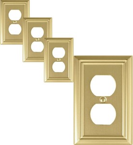OKAWYC Single Duplex Outlet Light Switch Cover Adler Metal Wall Plate, 4-Pack Brushed Brass 1 Gang, for Receptacle Light Switch, Switch Cover Decorative Wallplate, Durable (no hardware)