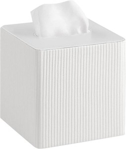 Mkono Tissue Box Cover, PU Leather Square Holder with Bottom, Ivory  Decorative Facial Cube Organizer, Vanity Dresser Countertop Tabletop, Bathroom Bedroom Office Nightstand, Home Decor Accent