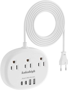 European Travel Plug Adapter, European Extension Cord 3FT  EU Outlet Adapter with 3 USA Outlets and 4 USB, Type C Plug Adapter for Most of Europe Iceland Spain Italy France Germany etc