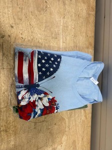 Womens Cute Butterfly Flower Red White Blue US Flag 4th Of July V-Neck T-Shirt