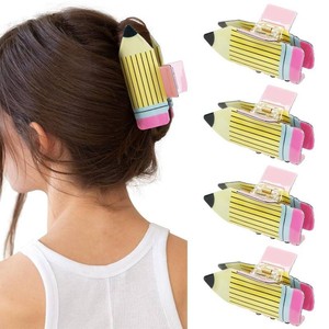 TEBIEKOY 4Pcs Pencil Hair Claw Clips - Funny Teacher Hair Clips Hair Jaw Barrettes for Women Cute Back to School Hair Accessories for Teachers Students Appreciation Gift,Style1