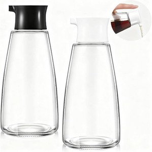 2 Pcs Glass Soy Sauce Dispenser Bottle, 9.6 oz Oil and Vinegar Cruet Bottle with Leak-proof Spout, Olive Oil Dispenser Container for Kitchen Cooking BBQ Salad Dressing Countertop (Black,White)