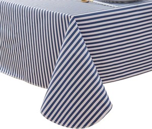 Pioggia Vinyl Tablecloth with Flannel Backed Waterproof Oil-Proof PVC Table Cloth Stain-Resistant Wipeable Easy Care Table Cover for Indoor and Outdoor (Blue Stripe, 60 x 60 Inch Square)