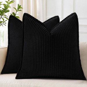 $24 decorUhome Fall Corduroy Black Throw Pillow Covers 22x22 Set of 2  Euro Sham Couch Decorative Soft Modern Boho Farmhouse Pillow Covers Broadside Striped Pillow Cases for Living Room Bed Sofa