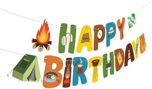 Camping Party Decorations Happy Birthday Banner Sign Camping Party Banner Garland for Summer Outdoor Hiking Adventure Birthday Party Decorations Camping Party Supplies