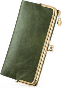 $20 GOIACII Womens Wallet Kiss Lock Bifold Leather Wallets for Women Green  Vintage Wallet for Women,Ladies Clutch Purse,Womens Card Holder Wallet with Zipper