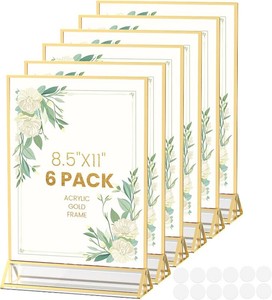 $27 Acrylic Sign Holder 8.5X11 Gold Frames Double-Sided Gold Picture Frames for Flyer Holder Menu Holder Wedding Table Number Holder Christmas Photo Frame with Removable Sticky Dots -6 Pack