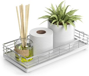 $23 Toilet Paper Basket, 13 Inch Bathroom Basket Toilet Tank Tray Organizer  Back of Toilet Basket with Handles, Top of Toilet Paper Storage for Toiletries, Bathroom, Vanity, Kitchen, Living Room, White