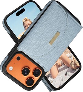 $25 Wallet Case for iPhone 17 Pro 6.3, Flip Case with RFID Blocking Card Holder Slots Kickstand, PU Leather Protective Folio Cover for Women, Blue
