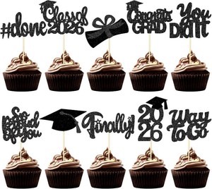 FoldTier Graduation Decorations 2026 100 Pcs Graduation Cupcake Toppers Congrats Grad Class of 2026 Cupcake Picks Toppers Diploma Supplies for Party Decorations (GREEN)