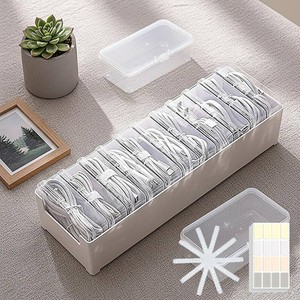 11 Case Cable Storage Box with Cable Straps and Label Stickers, Cord Organizer for Charging Cables, USB Wires, Earphones   Travel Cable Holder for Desk Drawer Organization (11 Cases  11 Cable Straps)