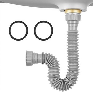 Sink Drain Pipe Kit, 1 Pack Flexible Drain Pipe P Trap, 8.46-20.67 Flexible P Trap, Under Sink Plumbing for Bathroom and Kitchen, 1-14 Adapter Included