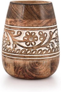 Utensil Crocks Mango Wood Utensil Holder for Kitchen Counter Round Countertop Storage Organizer for Cooking Tools (4 x 4 x 5.5 )