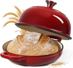 $36 4.5 QT Dutch Oven for Bread Baking, Cast Iron Bread Oven for Sourdough, Enamelled Bread Dutch Oven with Lid, Heavy-Duty Non Stick Bread Pot, Red