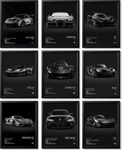 CSLGQGV Car Poster Vintage Racing Car Wall Art Supercar Canvas Prints Painting For Men Room Pictures Guys Dorm Room Aesthetics Decor Bedroom Office (Unframed,8 10inch,9pcs) black