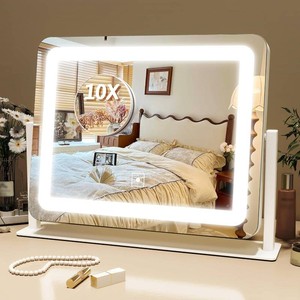 $33 FENNIO Vanity Mirror with Lights, 12 x 16 Lighted Makeup Mirror with Smart Touch Control, 3 Color Modes & Brightness Adjustable, LED Makeup Mirror with 10X Magnification, 360  Rotation for Bedroom