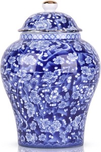 $30 Chinese Ginger Jar with Lid Chinoiserie Antique Style,Home Decorative Retro Blue and White Porcelain Flowers Ceramic Covered Jar Vase,Traditional China Ming and Qing Style (Bloom Jar)