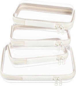 4 pcs Clear Zipper Pouches,Hard Shell Zipper Case, Toiletry Bag for Travel  CLear Diaper Bag, Toiletry Pouch, Travel Organizer, Cosmetic Bag,Toy Storage Bins (M3S)(Ivory)