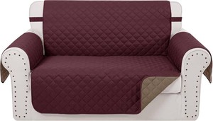 $33 Reversible Loveseat Couch Sofa Covers, 2-Seater, Burgundy  Loveseat Covers for Dogs Water Repellent, Friendly Furniture Protector with Elastic Straps for Living Room