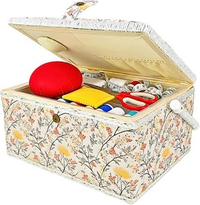$33 Large Vintage Sewing Box No Accessories  Elegant Sewing Basket with Removable Tray Padded Exterior, Sewing Box for Sewing Supplies Storage