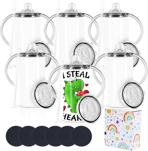 $36 12 Oz Sublimation Sippy Cups Blank, Sublimation Tumbler for Kids, 6 Pack  Sublimation Sippy Cup for Toddler with 2-Lids and Straw, BPA Free, Stainless Steel Straight Cup with Handle Gift for Children