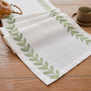 Wracra Embroidered Table Runner, Sage Green Table Runners 90 Inches Long  Irregular Willow Leaf Embroidery Design Rich Woven Texture Fabric Machine Washable Dresser Runner Dining Table Decor