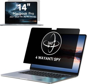 IPROKKO 360  Privacy Screen for MacBook Pro 14 inch (2021-2026, M1, M2, M3, M4, M5, Pro, Max), Matte Anti Glare Blue Light 14.2in Mac Scratch Resistant Laptop Screen Protector Filter