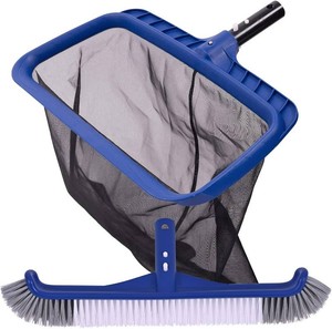 $27 POOLAZA Fine Mesh Pool Skimmer Net& 17.5 Pool Brush Kit, Pool Cleaning Kit  Pool Net with Reinforced Frame, Easy Scoop Edge, Pool Scrub Brush Cleans IngroundAbove Ground Pool Walls Floors Corners