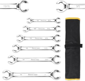 $24 HURRICANE Flare Nut Wrench Set, SAE 6 Piece Brake Line Wrench Set  14 to 1 Inch, 15 Degree Offset Double Open End, Organizer Pouch, Fuel Tube Repair
