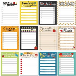 Pajean 12 Pcs Teacher Notepads Lined Back to School Gifts  Teacher Appreciation Messages, Classroom To-do Lists, Colorful Assorted Designs, Desk Memo Pads for Organizing Daily Tasks