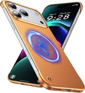 GRECAZO Magnetic Frosted Frameless Case for iPhone 17 Pro, Orange  Compatible with MagSafe, Metallic Finish, Hard PC Cover, Ultra Thin Lightweight Minimalist Borderless, Slim Fit, 6.3-Inch