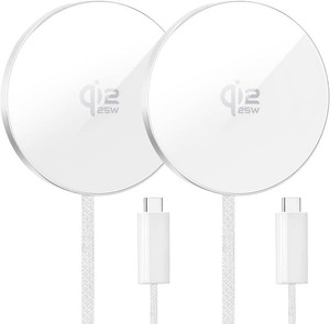 $24 Magnetic Wireless Charger 2Pack 25W Qi2 for Magsafe Charger for iPhone 171615141312Pro Max, Air pods 4-2Pro, Samsung Galaxy, Google Pixel, and More, Lightweight for Travel Home Office Desk(White)
