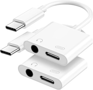 Criello USB C to 3.5mm Headphone and Charger Adapter 2 Pack  Type C to Aux Jack Dongle Cable Cord with PD Fast Charging for iPhone 151617 ProMaxPlus, iPad, Samsung Galaxy (White)