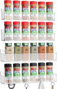 Nieifi Spice Rack Wall Mount, 4 Pack Clear, 2 Depth, ScrewAdhesive  Wall-Mounted with Removable Hooks Saves Counter Space, Fits 2 Deep Jars, Ideal for Kitchen Cabinets, Pantry Doors, and RVs