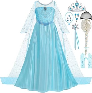 $30 Princess Dress for Girls Kids Blue Costume with Cape  Toddler Birthday Party Outfits, Halloween, Christmas, Carnival, Fantasy Role Play, with Wig Accessories, Tulle Long-Sleeved
