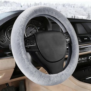 Furry Warm Steering Wheel Cover, Universal 14.5-15 Inch Winter Plush Warm Steering Wheel Cover, Soft Fluffy, Anti-Slip Design, Soft Texture (Gray)