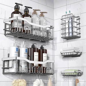 $39 EUDELE 5-Pack Adhesive Shower Caddy Organizer, Large Capacity Rustproof Stainless Steel Shower Shelves, No Drill Bathroom Storage for Shower, Kitchen & Home Decor