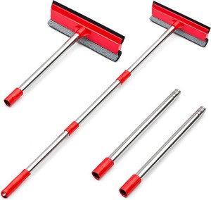 Window Squeegee, 2-in-1 Window Cleaner with 55 Extension Poles, Window Washing Kit, Glass Door Cleaner, Multi-Use Car Windshield Cleaning Tool with Long Handle for High Outdoor Windows