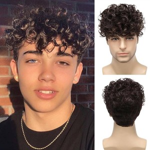 $20 Mens Curly Wigs Dack Brown Short Wig,Synthetic Heat Resistant Costume Wig Mens Daily Cosplay Party Halloween