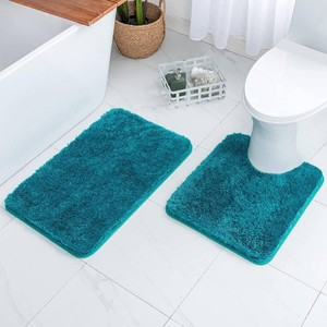 $32 MIULEE Teal Bathroom Rugs Set 2 Piece Soft Bath Mats 20x2416x24 Inch  Absorbent Microfiber Bath Mat and U-Shaped Toilet Rug, Non Slip, Quick Dry, for Bathroom Floor Tub Showers, Machine Washable