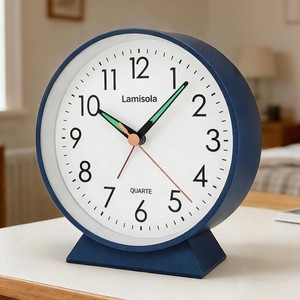 Lamisola 4.5 Inch Small Silent Analog Alarm Clock, Retro Battery Operated Desk Clock with Night Light Stays On 4 Seconds Vintage Metal Table Clock for Bedside, Bedroom, Office, Bathroom - Navy Blue