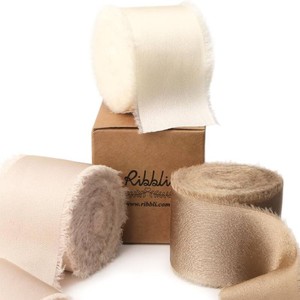 $20 Ribbli Ivory Champagne Silk Satin Ribbon 1.5 Inch x 30 Yard Handmade Frayed Chiffon Ribbon for Gift Wrapping Wedding Invitations Bridal Bouquets Home Decor