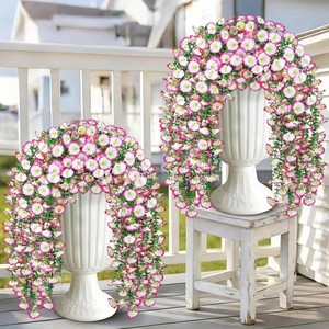 $28 Artificial Hanging Flowers for Outdoors, 4 PCS 600 Blooms UV Resistant Morning Glory Faux Silk Vines, No-Odor Realistic Fake Plants for Garden Planter Porch Patio Decoration, Pink