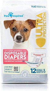 Paw Inspired Disposable Dog Diapers  Female Dog Diapers Ultra Protection  Diapers for Dogs in Heat, Excitable Urination, or Incontinence (12 Count, Small)  Ultra Protection, Adjustable Fasteners, Comfortable Fit, Leakproof Core, For Dogs in Heat, Excit